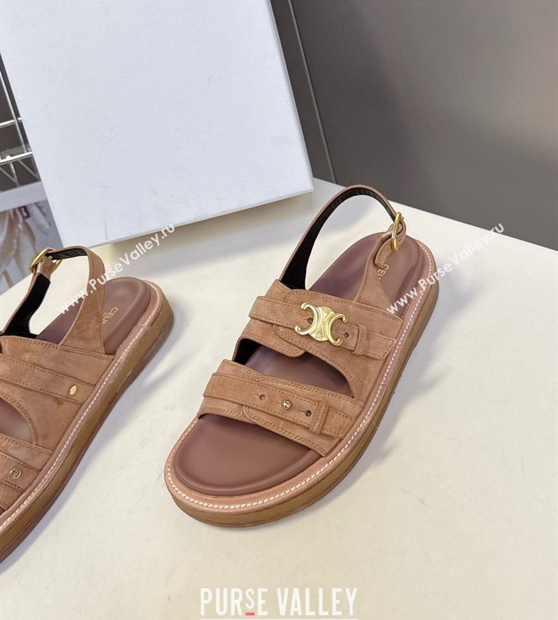 Celine Tippi Triomphe Flat Sandals in Suede Brown 2025 (SS-250709072)