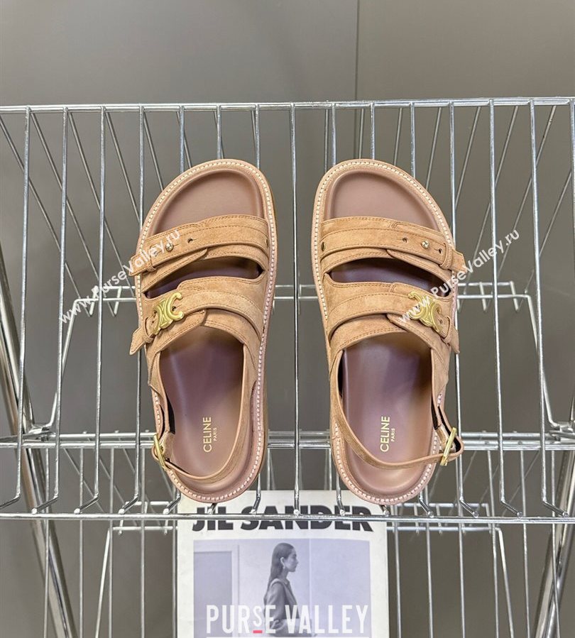 Celine Tippi Triomphe Flat Sandals in Suede Brown 2025 (SS-250709072)