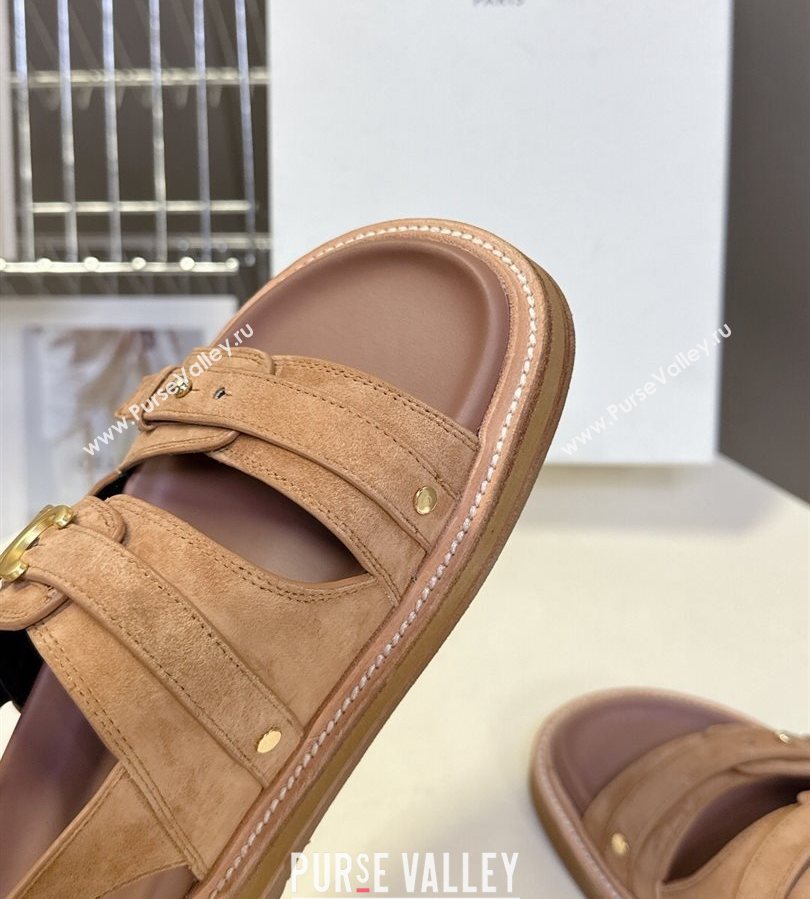 Celine Tippi Triomphe Flat Sandals in Suede Brown 2025 (SS-250709072)