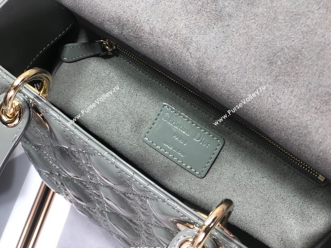 Dior Medium Lady Dior Bag in Cannage Patent Leather 44532 Grey/Gold 2024 (DMZ-24041627)