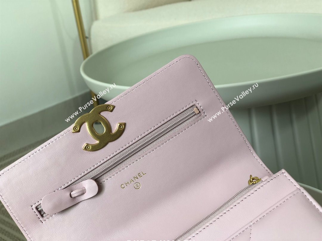 Chanel 19 Wallet On Chain WOC Bag in Lambskin AP3267 Pink/Gold 2024 (SM-24060407)