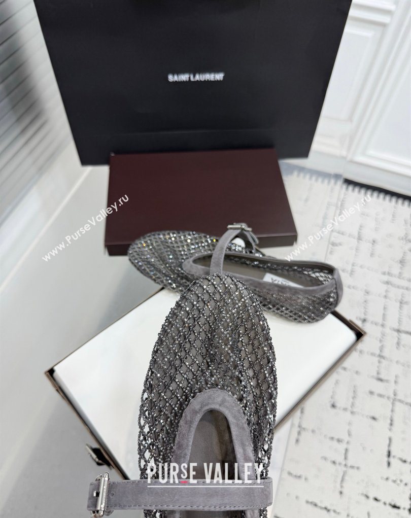 Alaia Ballet Flats in Fishnet and Suede with Strass Grey 2025 AL020702 (KER-260207053)