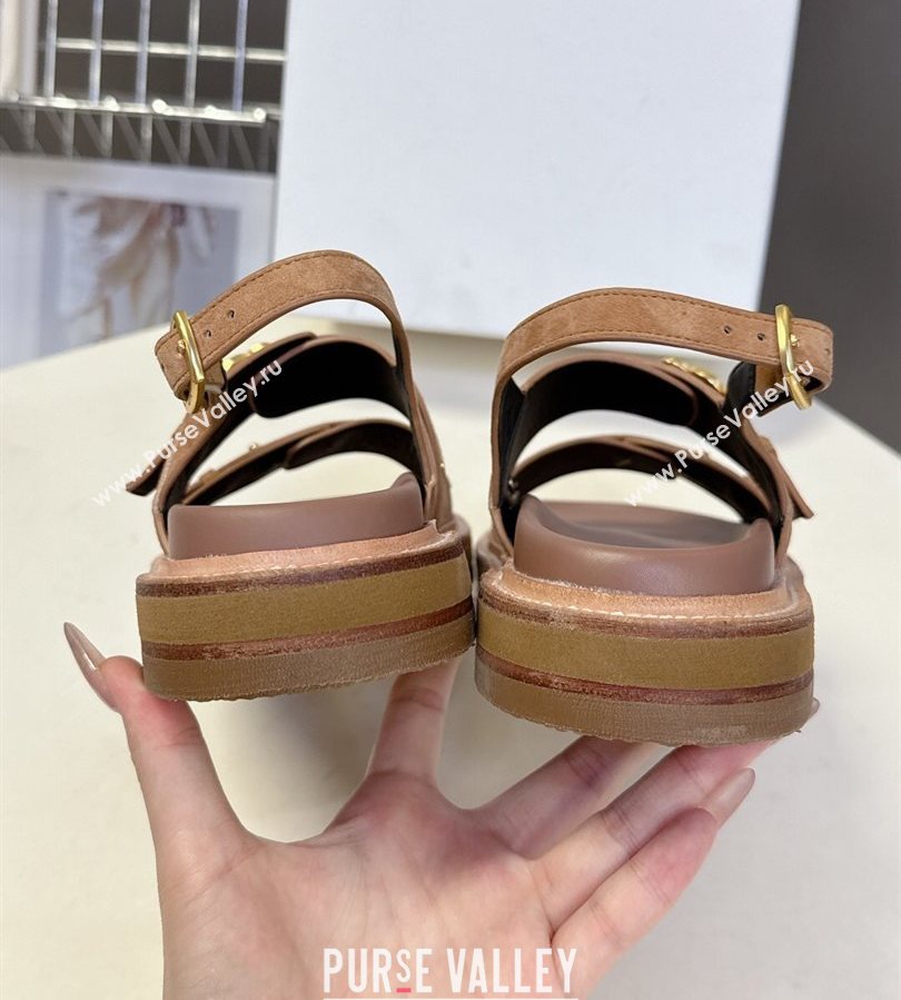 Celine Tippi Triomphe Flat Sandals in Suede Brown 2025 (SS-250709072)