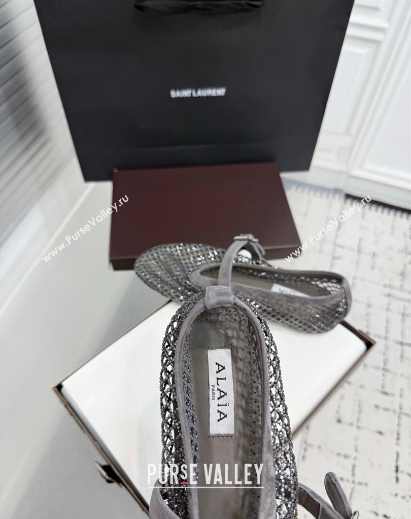 Alaia Ballet Flats in Fishnet and Suede with Strass Grey 2025 AL020702 (KER-260207053)