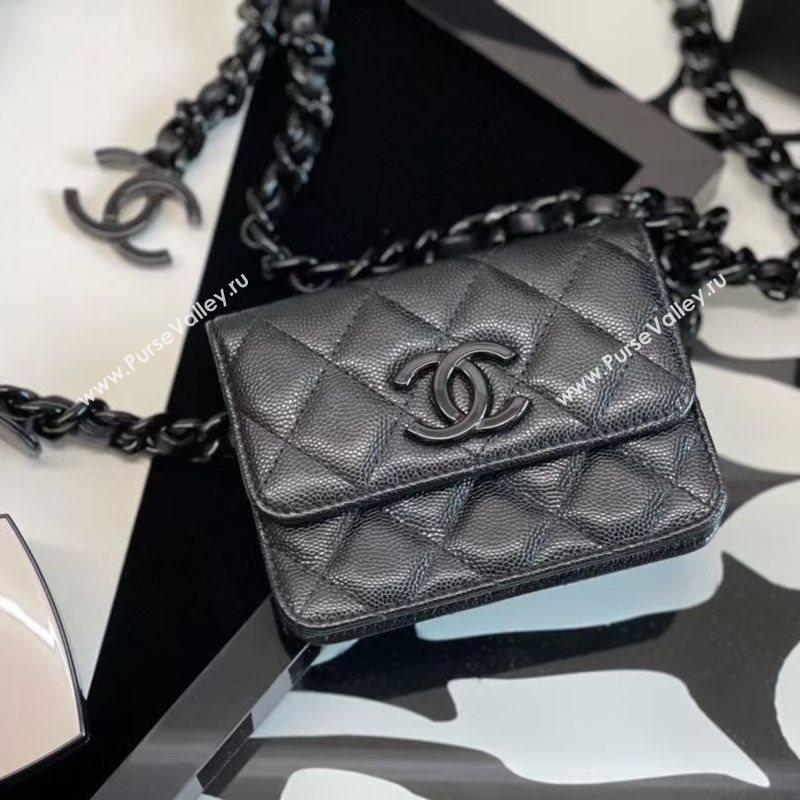 Chanel Quilted Grained Calfskin Chain Belt Bag/Flat Card Case AP1955 Black 2021 (JY-21031705)