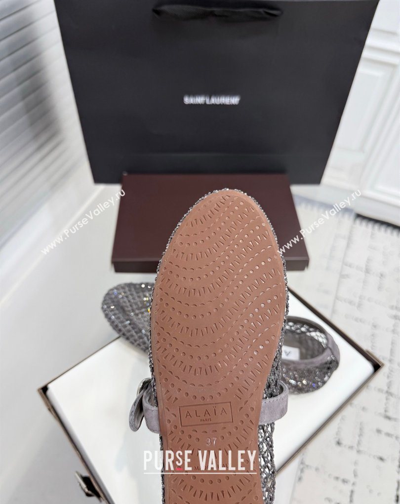 Alaia Ballet Flats in Fishnet and Suede with Strass Grey 2025 AL020702 (KER-260207053)