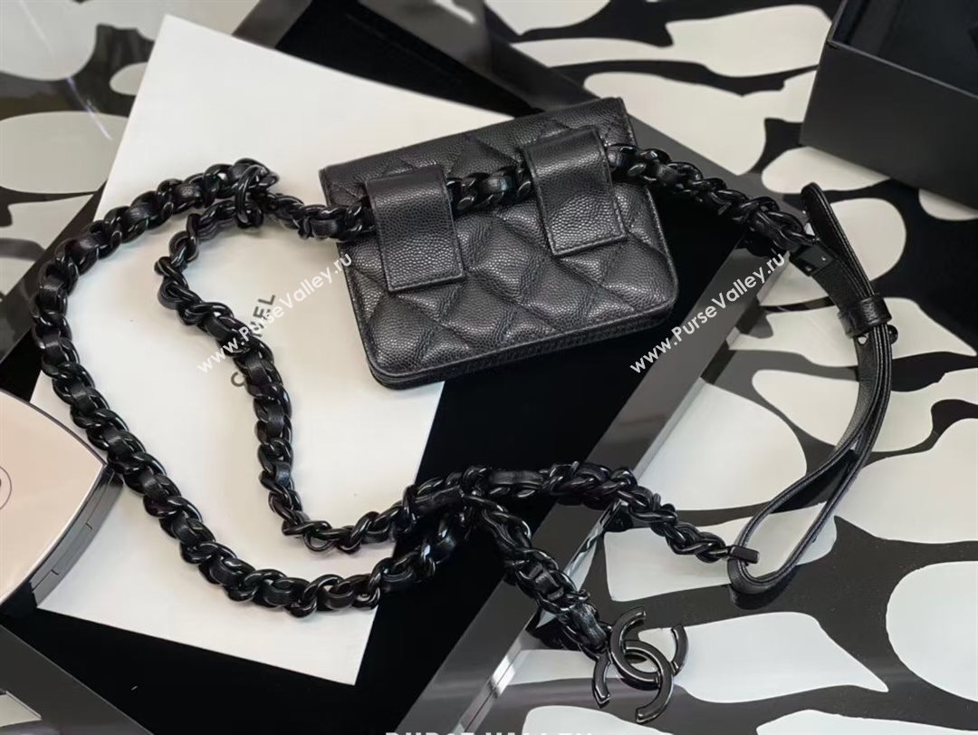 Chanel Quilted Grained Calfskin Chain Belt Bag/Flat Card Case AP1955 Black 2021 (JY-21031705)