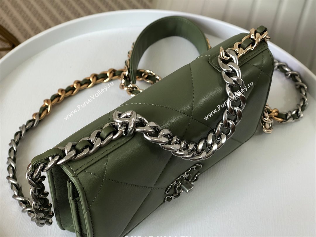 Chanel 19 Wallet On Chain WOC Bag in Lambskin AP3267 Green/Silver 2024 (SM-24060410)