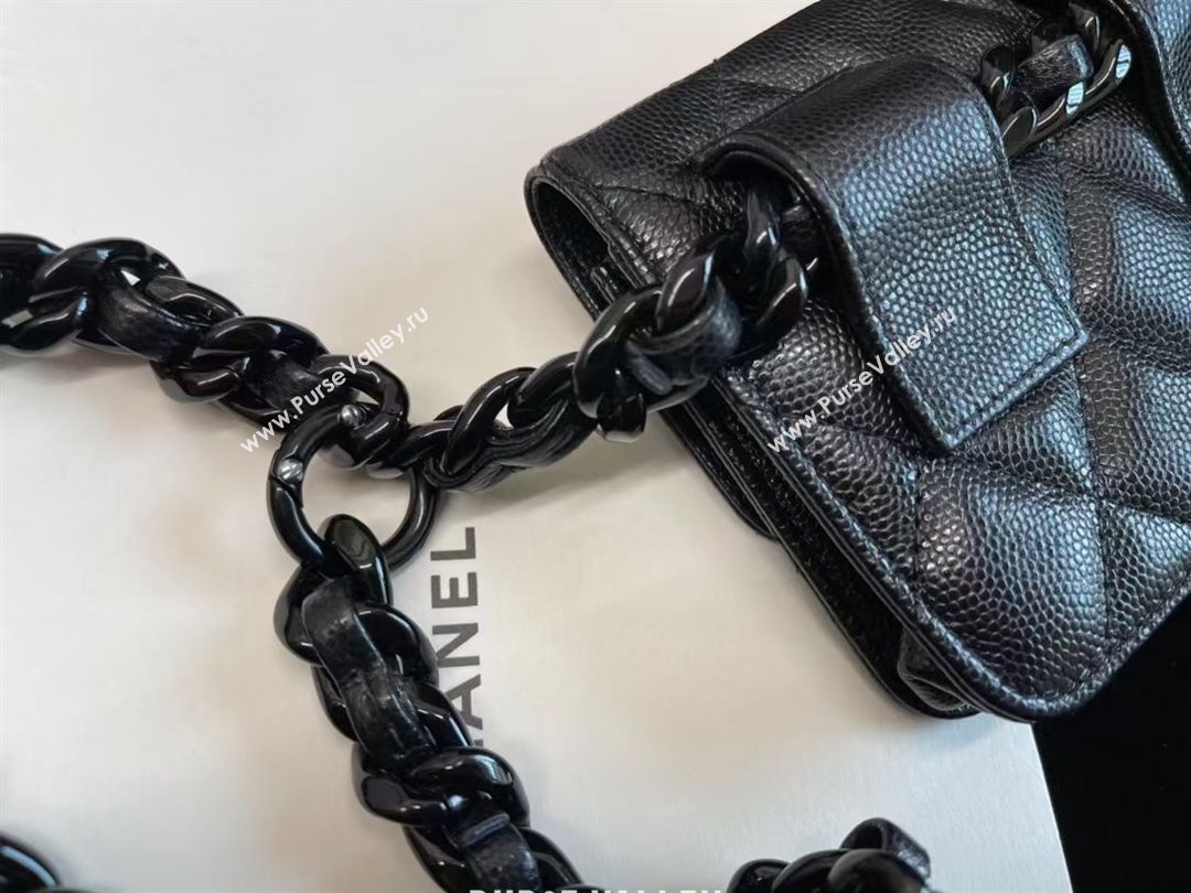 Chanel Quilted Grained Calfskin Chain Belt Bag/Flat Card Case AP1955 Black 2021 (JY-21031705)