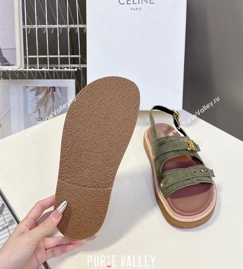 Celine Tippi Triomphe Flat Sandals in Suede Green 2025 (SS-250709073)