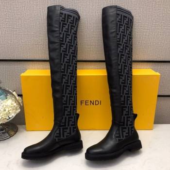 Fendi FF Knit Sock Over- Knee High Boots Black/Grey 2020 (MD-20120407)