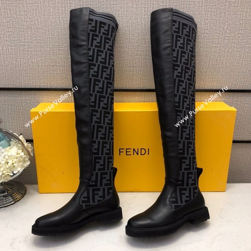 Fendi FF Knit Sock Over- Knee High Boots Black/Grey 2020 (MD-20120407)