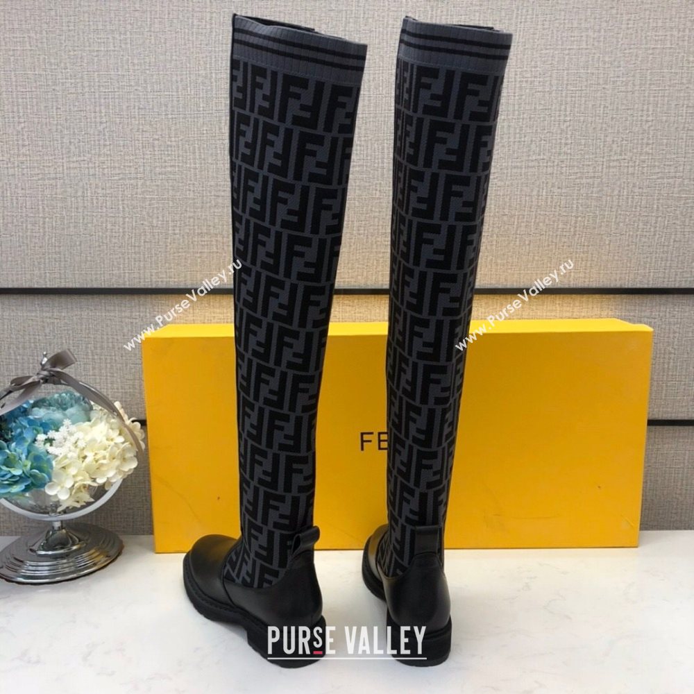 Fendi FF Knit Sock Over- Knee High Boots Black/Grey 2020 (MD-20120407)