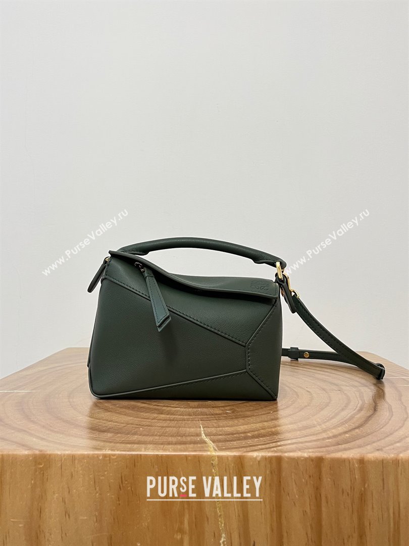 Loewe Mini Puzzle Bag in Classic Calfskin 9310L Bottle Green 2023 TOP (KEKE-23122725)