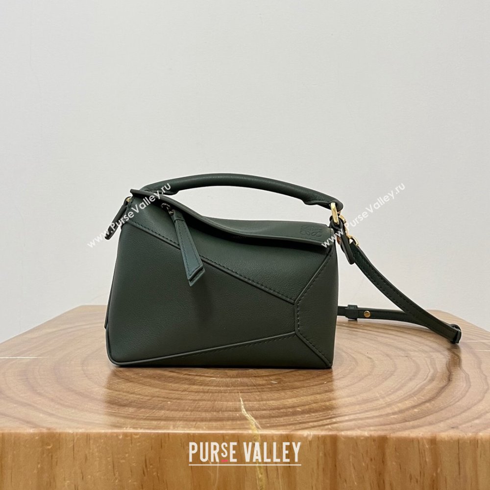 Loewe Mini Puzzle Bag in Classic Calfskin 9310L Bottle Green 2023 TOP (KEKE-23122725)