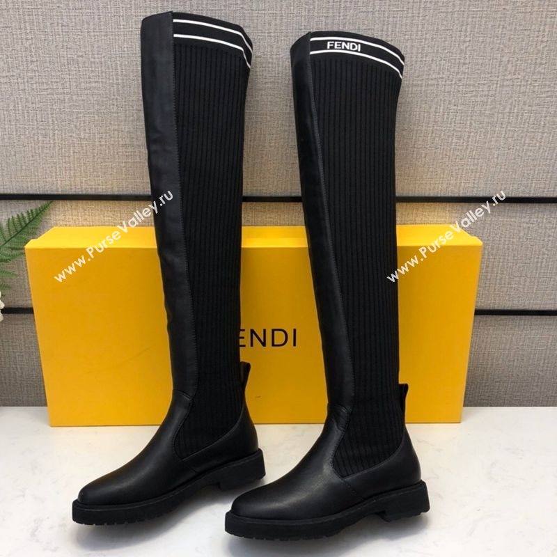 Fendi Knit Sock Over- Knee High Boots Black/White 2020 (MD-20120408)