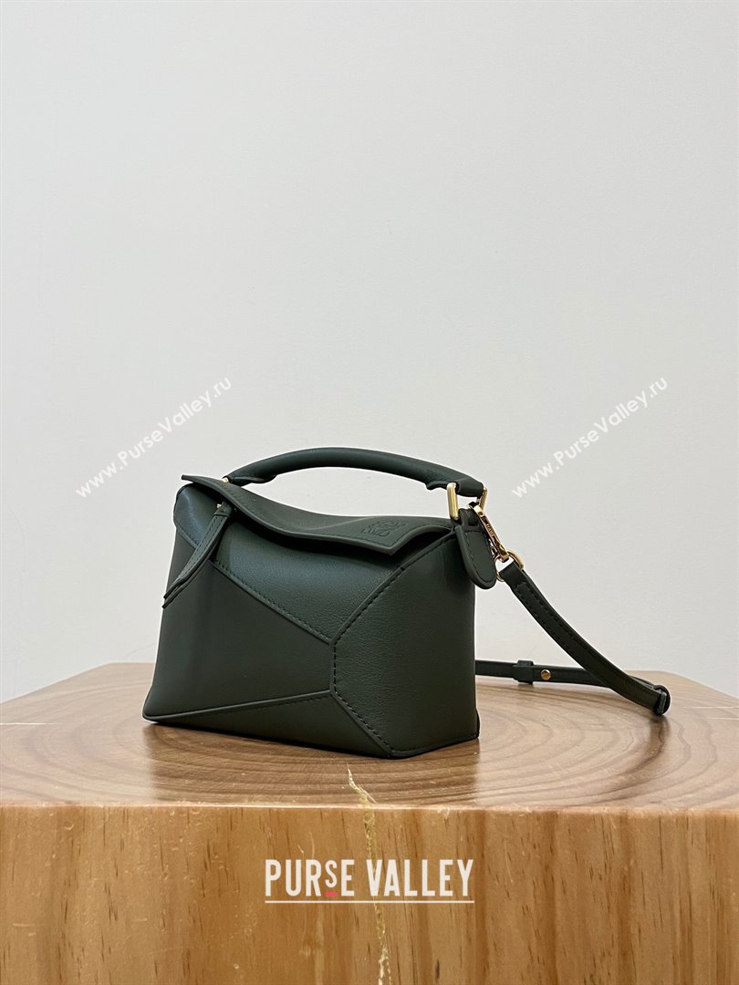 Loewe Mini Puzzle Bag in Classic Calfskin 9310L Bottle Green 2023 TOP (KEKE-23122725)