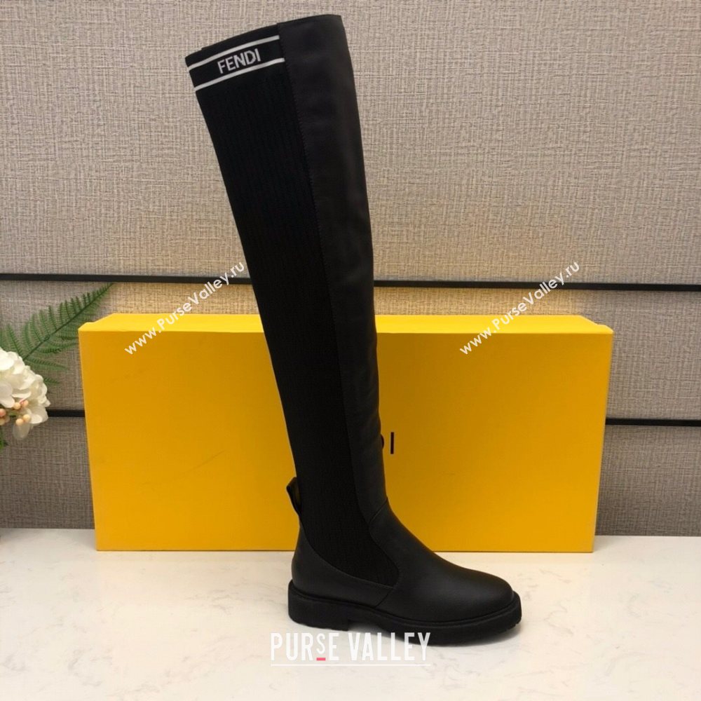 Fendi Knit Sock Over- Knee High Boots Black/White 2020 (MD-20120408)