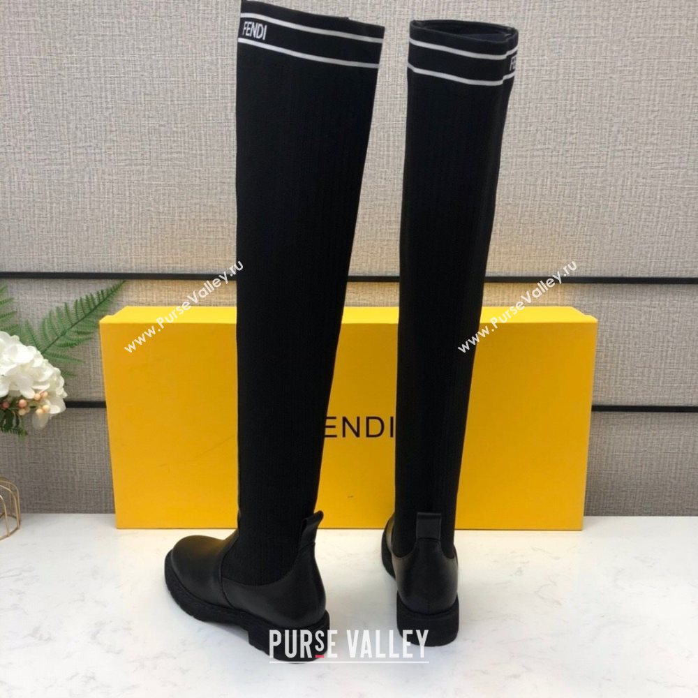 Fendi Knit Sock Over- Knee High Boots Black/White 2020 (MD-20120408)