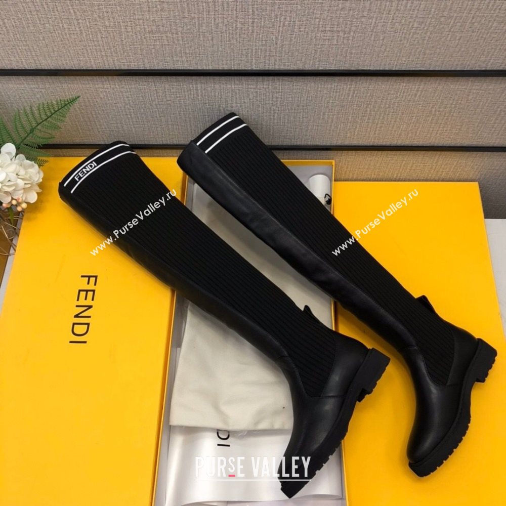 Fendi Knit Sock Over- Knee High Boots Black/White 2020 (MD-20120408)