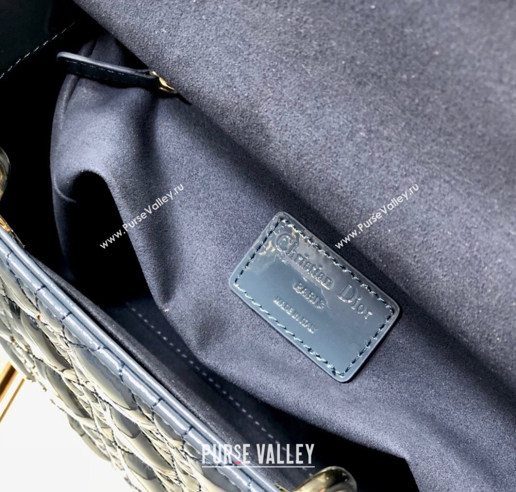 Dior Medium Lady Dior Bag in Cannage Patent Leather 44532 Blue/Gold 2024 (DMZ-24041630)