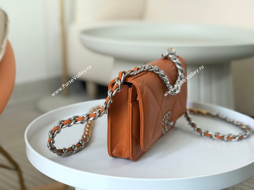 Chanel 19 Wallet On Chain WOC Bag in Lambskin AP3267 Brown/Silver 2024 (SM-24060412)