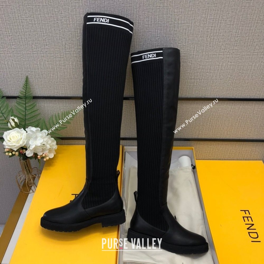 Fendi Knit Sock Over- Knee High Boots Black/White 2020 (MD-20120408)