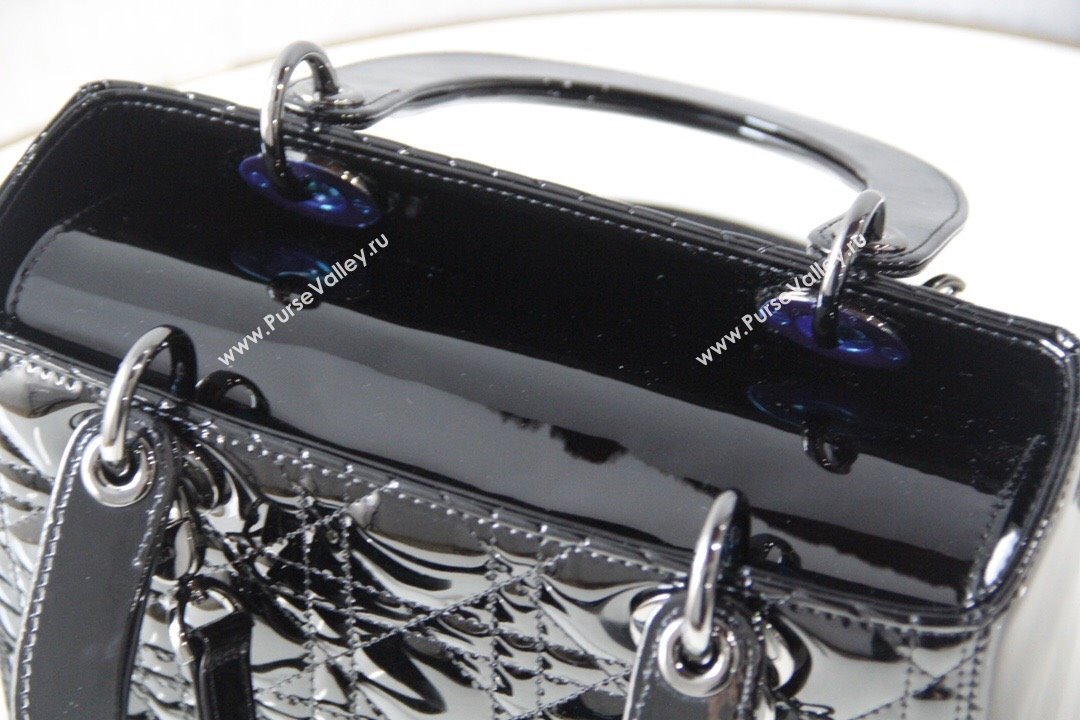 Dior Medium Lady Dior Bag in Cannage Patent Leather 44532 All Black 2024 (DMZ-24041631)