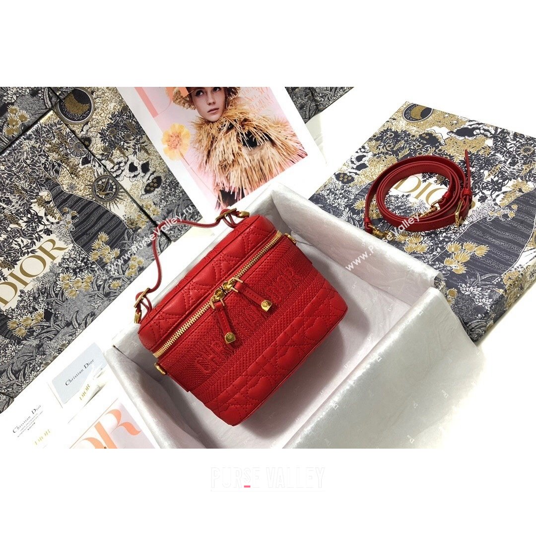 Dior Small Dioramour DiorTravel Vanity Case in Red Cannage Lambskin with Heart Motif 2021 (XXG-21090812)