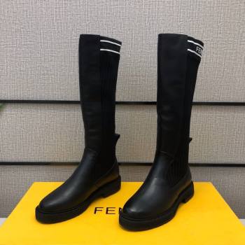 Fendi Calfskin Knit Sock Medium High Boots Black/White 2020 (MD-20120410)