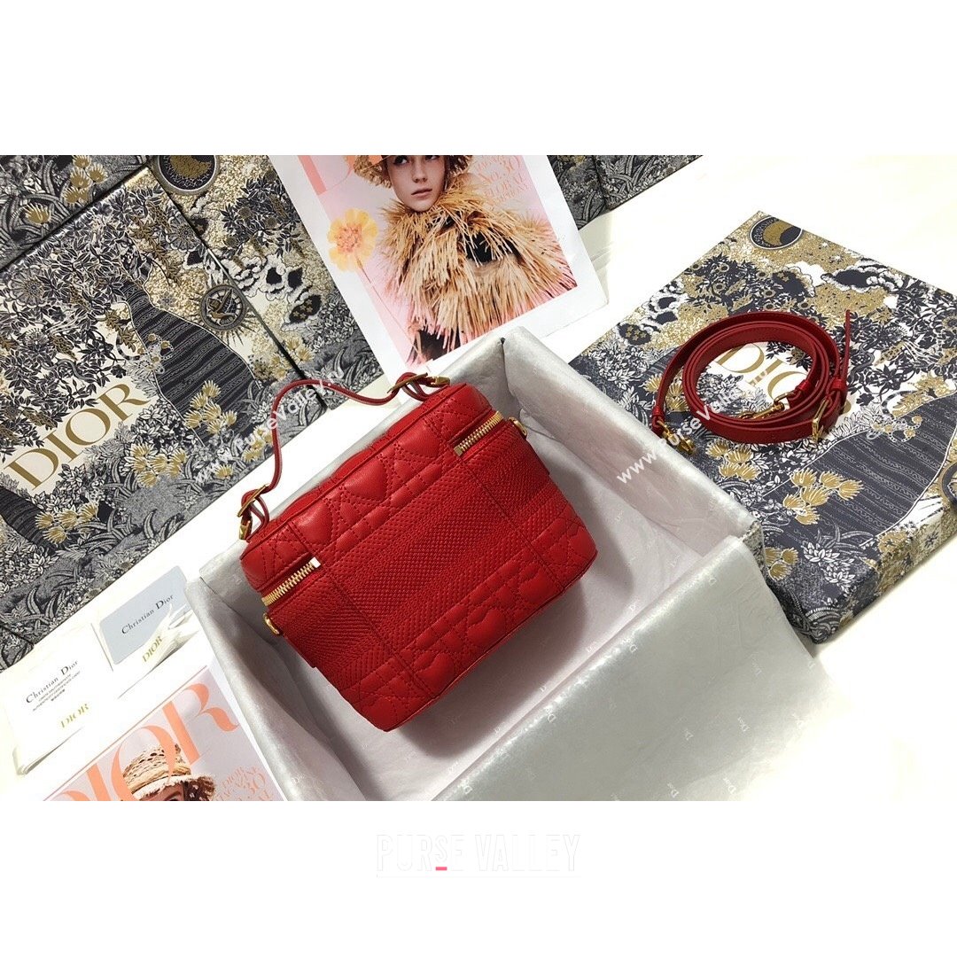 Dior Small Dioramour DiorTravel Vanity Case in Red Cannage Lambskin with Heart Motif 2021 (XXG-21090812)