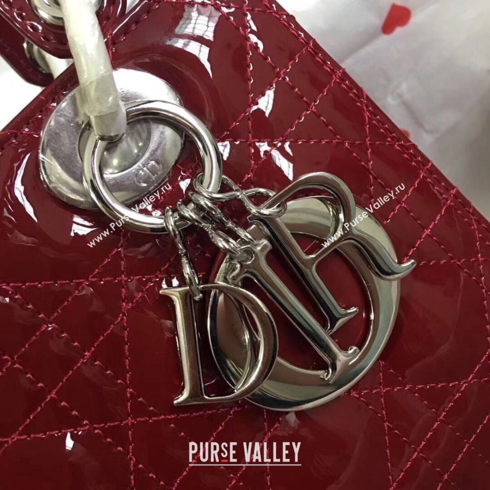 Dior Medium Lady Dior Bag in Cannage Patent Leather 44532 Burgundy/Silver 2024 (DMZ-24041633)