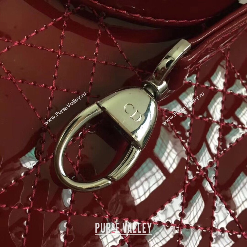 Dior Medium Lady Dior Bag in Cannage Patent Leather 44532 Burgundy/Silver 2024 (DMZ-24041633)
