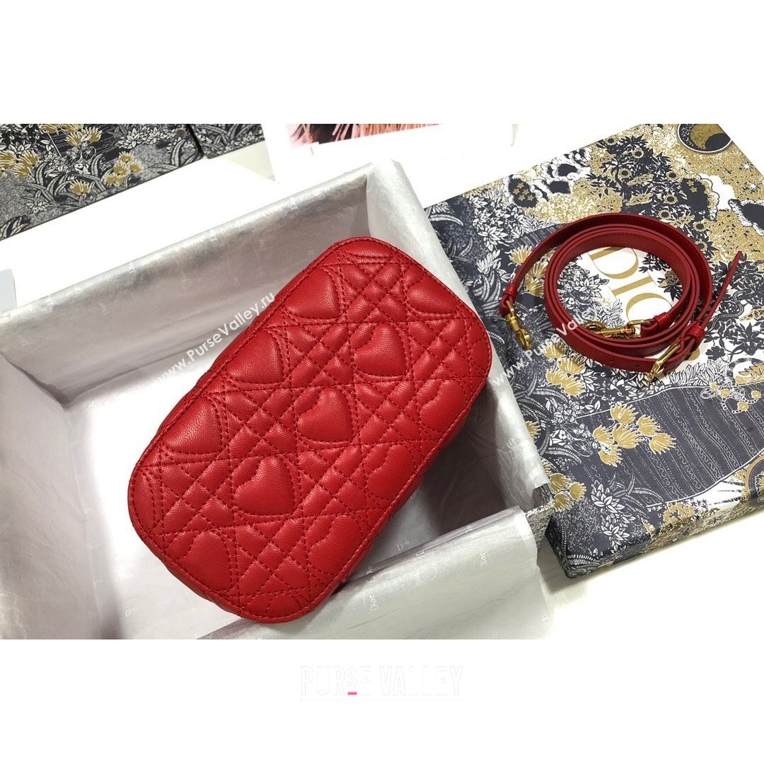 Dior Small Dioramour DiorTravel Vanity Case in Red Cannage Lambskin with Heart Motif 2021 (XXG-21090812)