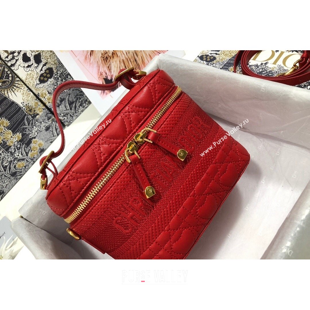 Dior Small Dioramour DiorTravel Vanity Case in Red Cannage Lambskin with Heart Motif 2021 (XXG-21090812)