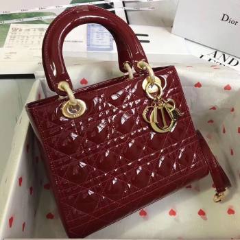Dior Medium Lady Dior Bag in Cannage Patent Leather 44532 Burgundy/Gold 2024 (DMZ-24041635)