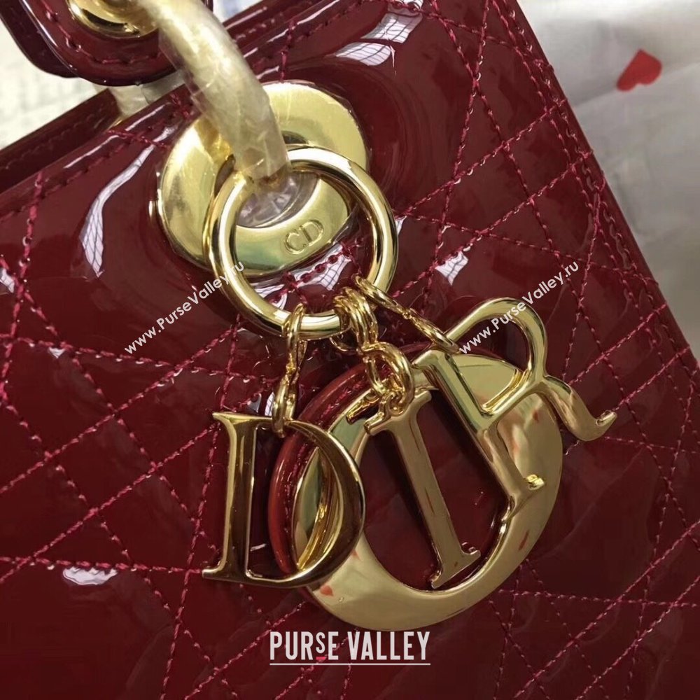 Dior Medium Lady Dior Bag in Cannage Patent Leather 44532 Burgundy/Gold 2024 (DMZ-24041635)