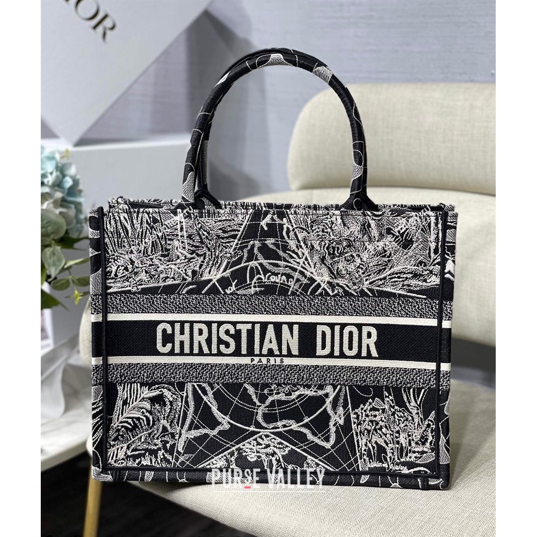 Dior Small Book Tote Bag in Black Around World Embroidery 2021 (XXG-21090728)