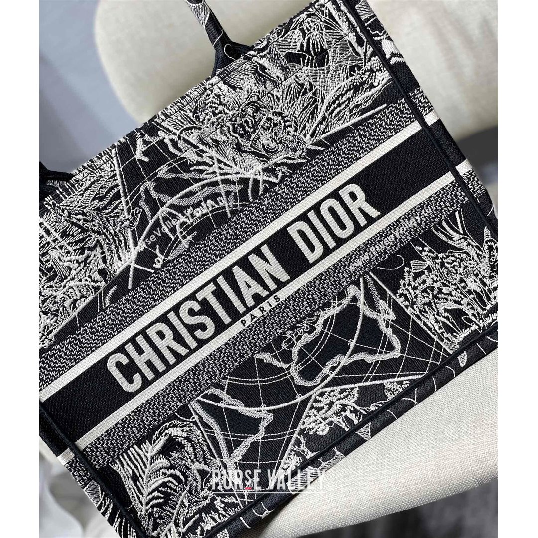 Dior Small Book Tote Bag in Black Around World Embroidery 2021 (XXG-21090728)