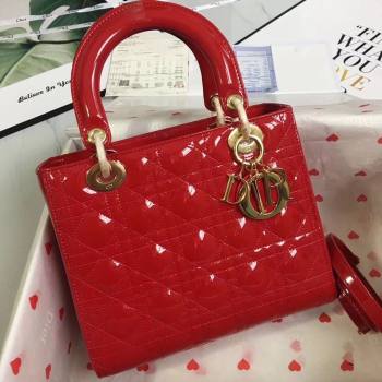 Dior Medium Lady Dior Bag in Cannage Patent Leather 44532 Red/Gold 2024 (DMZ-24041637)