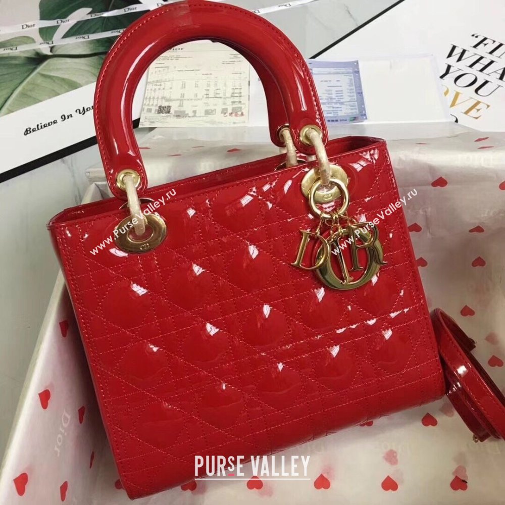 Dior Medium Lady Dior Bag in Cannage Patent Leather 44532 Red/Gold 2024 (DMZ-24041637)
