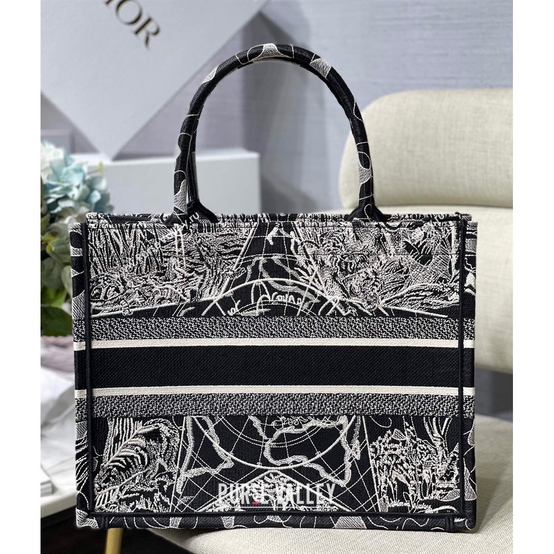 Dior Small Book Tote Bag in Black Around World Embroidery 2021 (XXG-21090728)