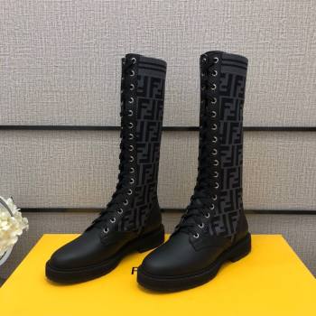 Fendi Matte Calfskin FF Knit Sock Medium High Boots Grey 2020 (MD-20120414)