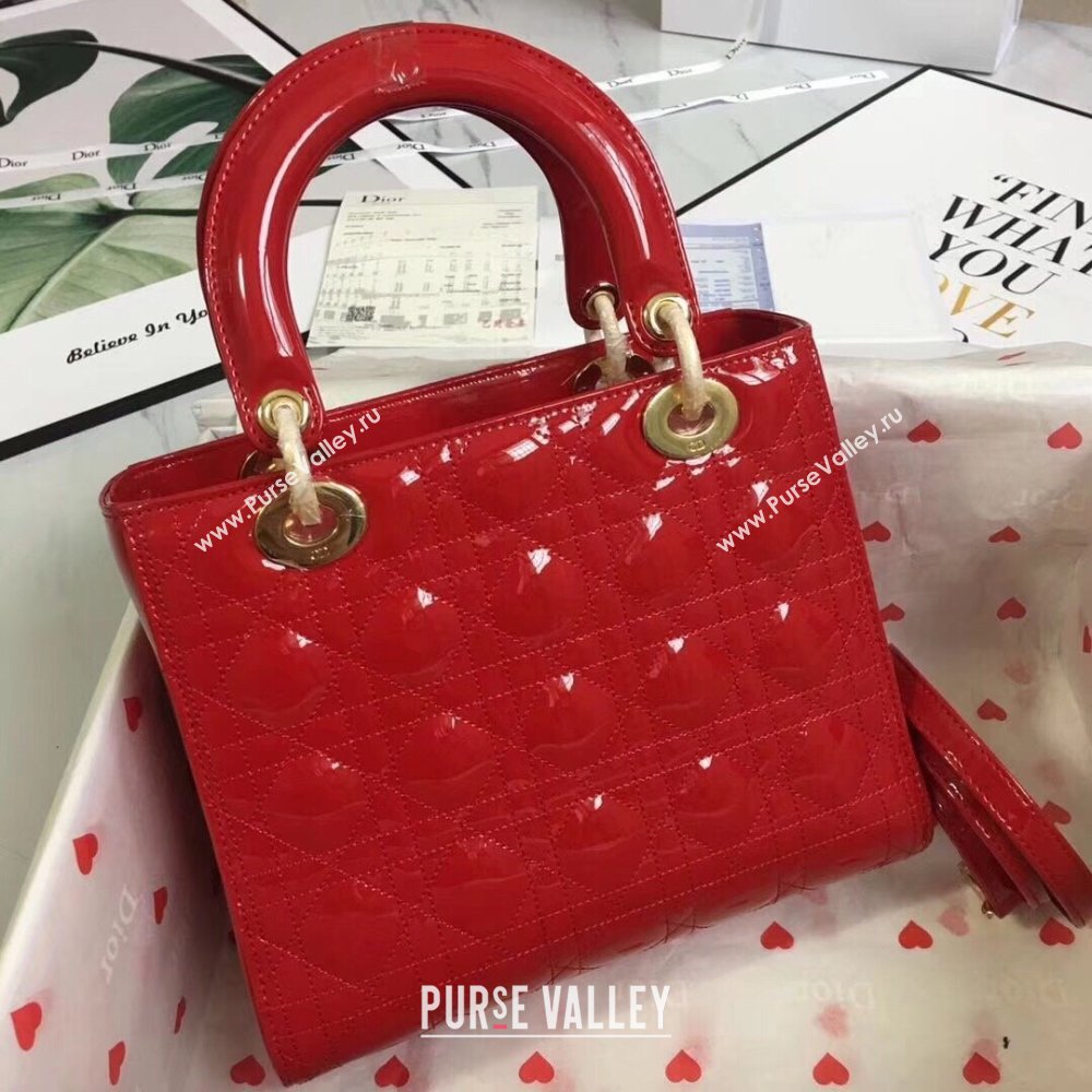 Dior Medium Lady Dior Bag in Cannage Patent Leather 44532 Red/Gold 2024 (DMZ-24041637)