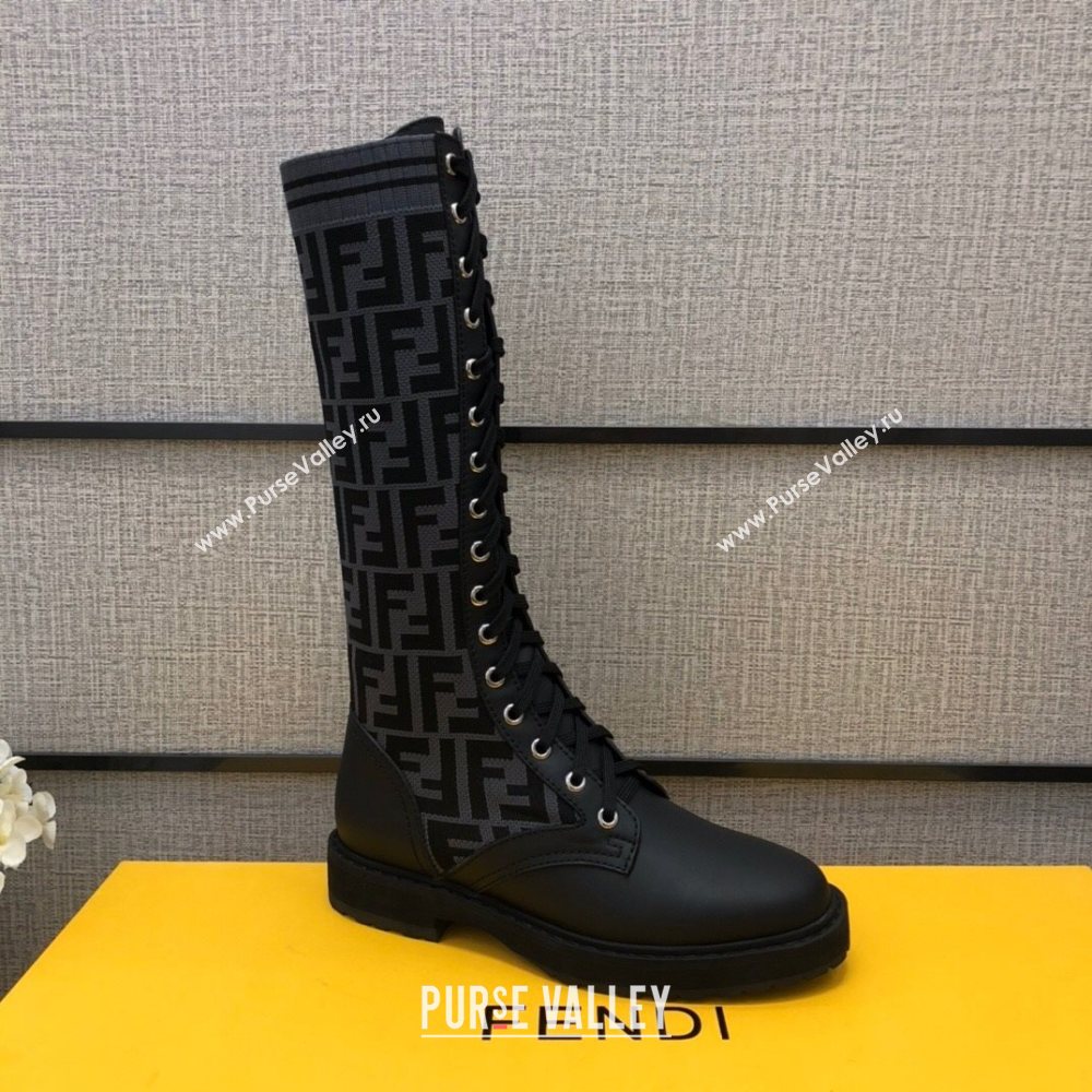 Fendi Matte Calfskin FF Knit Sock Medium High Boots Grey 2020 (MD-20120414)