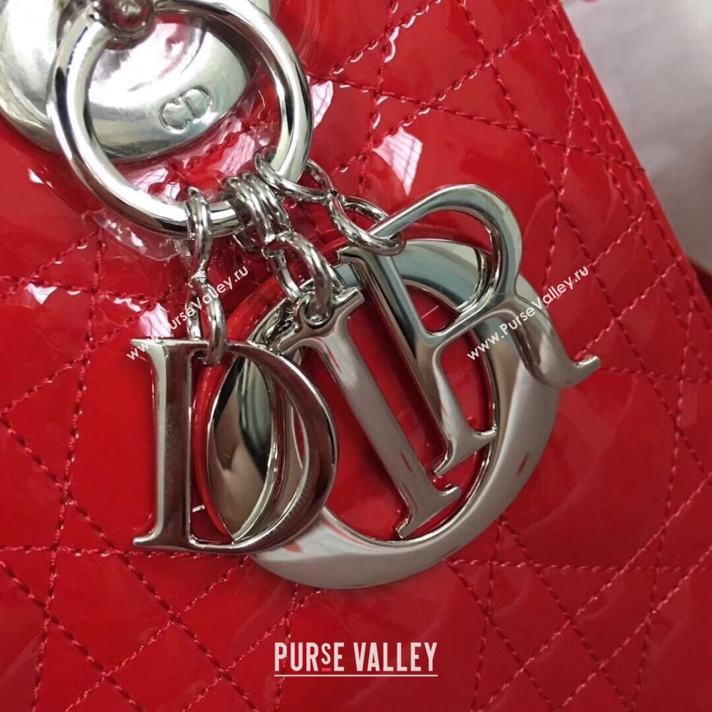 Dior Medium Lady Dior Bag in Cannage Patent Leather 44532 Red/Silver 2024 (DMZ-24041638)