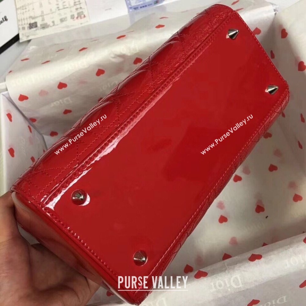 Dior Medium Lady Dior Bag in Cannage Patent Leather 44532 Red/Silver 2024 (DMZ-24041638)