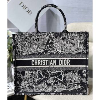 Dior Large Book Tote Bag in Black Around World Embroidery 2021 (XXG-21090729)