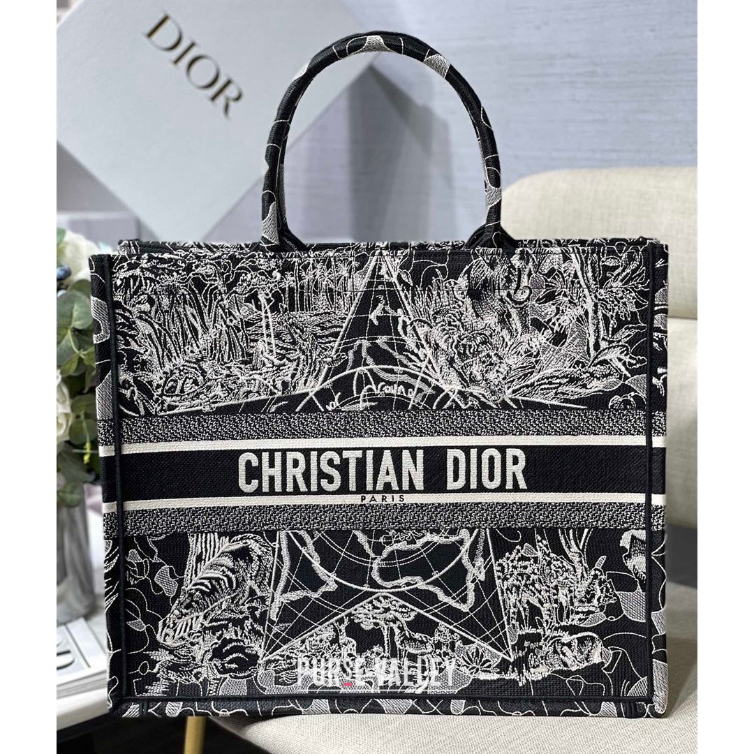 Dior Large Book Tote Bag in Black Around World Embroidery 2021 (XXG-21090729)