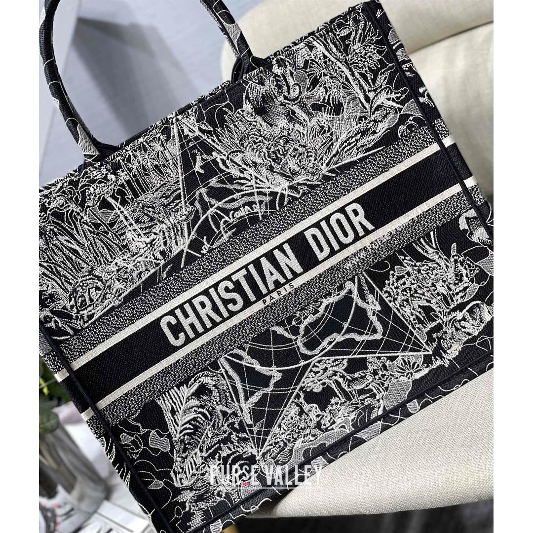 Dior Large Book Tote Bag in Black Around World Embroidery 2021 (XXG-21090729)